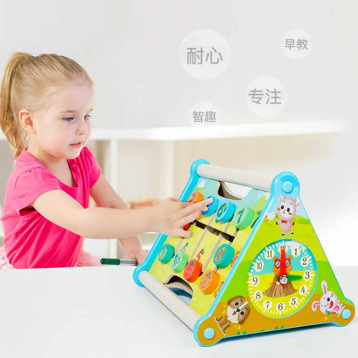 صندوق هدايا خشبي متعدد الوظائف أدوات تعليمية ثلاثية الأبعاد للأطفال Multifunctional Wooden Educational Toolbox Three-in-One Toolbox Children's Educational Toys
