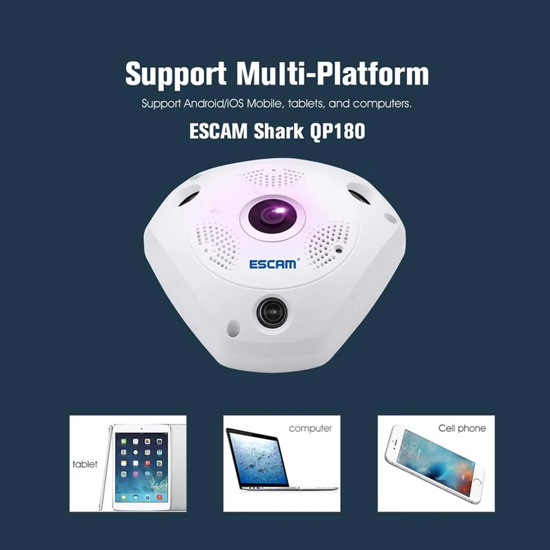 360 Degree Fisheye Lens Wifi Ip Camera With Motion Detection & Night Vision - Shark 960P