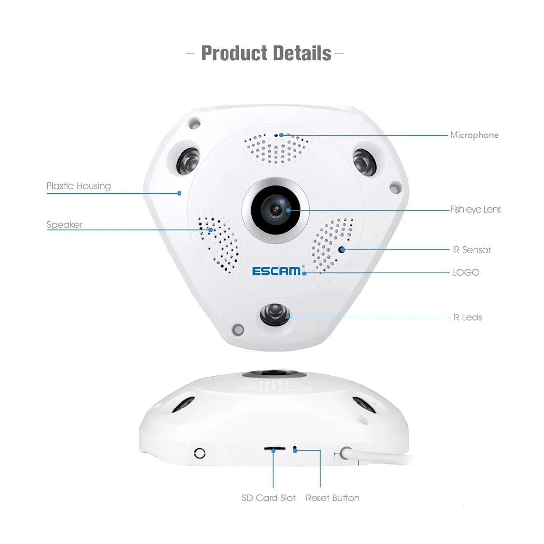 360 Degree Fisheye Lens Wifi Ip Camera With Motion Detection & Night Vision - Shark 960P