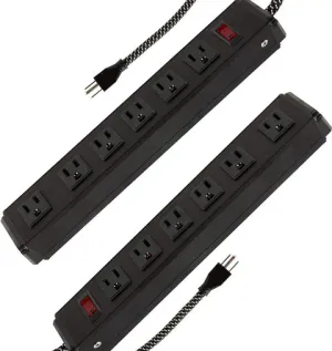 E-Macht Surge Protector Power Strip with Outlets and USB Charging Ports 6-Foot Cord for Home, Office -Black (2, 6 outlets)